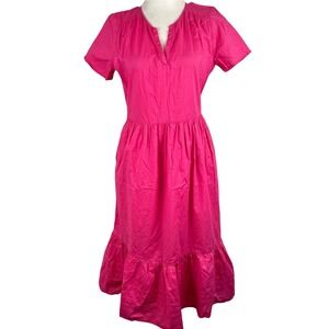J.Crew Pink Cotton Poplin Tiered Ruffle Midi Sundress Size 4 Summer Bright Dress
